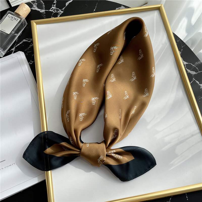 70*70cm Lady Print Silk Square Neck Scarf Shawl Wrap Hair Band Foulard Women Office Neckerchief Tie Ribbon  Scarves 2022