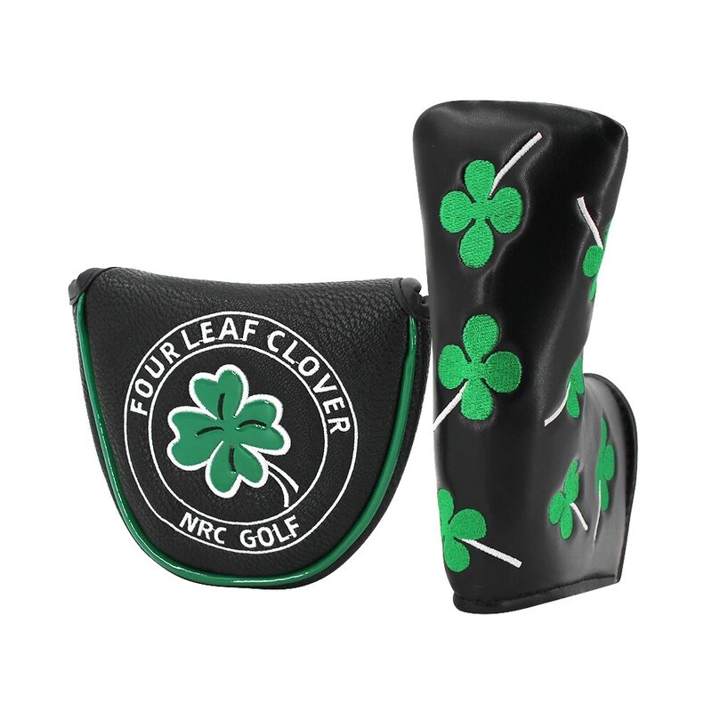 Good Luck Four Leaf Clover Golf Putter Cover per Mallet Blade Club Waterproof PU Leather Golf Head Cover White Black Protector