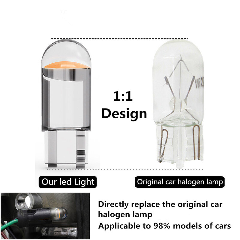 Bombilla LED de resina epoxi para coche, luz blanca de lectura con indicador de cúpula, Cob, 12V, 6000K, 7 colores, W5W, T10, 2 piezas