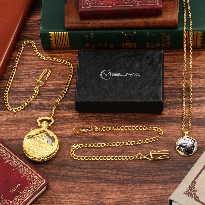 Reloj de bolsillo de cuarzo LED luminoso, conjunto de lujo superior, motor de locomotora de tren, Steampunk, luz FOB de cuarzo, COLLAR COLGANTE, regalos