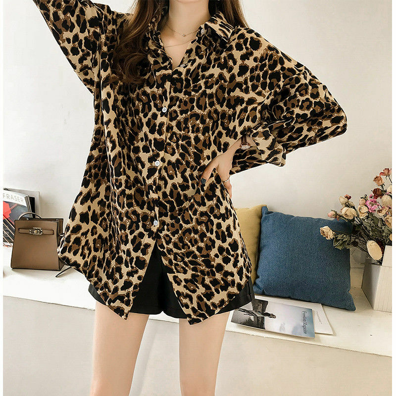 Spring and Autumn 2020 New Fashion Women Shirts Loose Large Size Ladies Leopard Shirt Female Long-sleeved Blouses