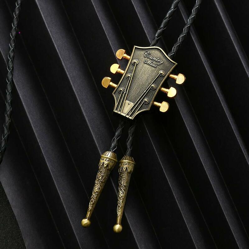 MUSIC Guitar heads copper and  silver color bolo tie for man cowboy western cowgirl lather rope zinc alloy necktie