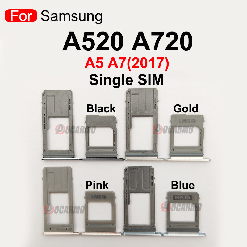Aocarmo-bandeja de cartão sim para samsung galaxy a520, a720, a5, a7 2017, suporte de cartão sim simples e duplo, slot sd