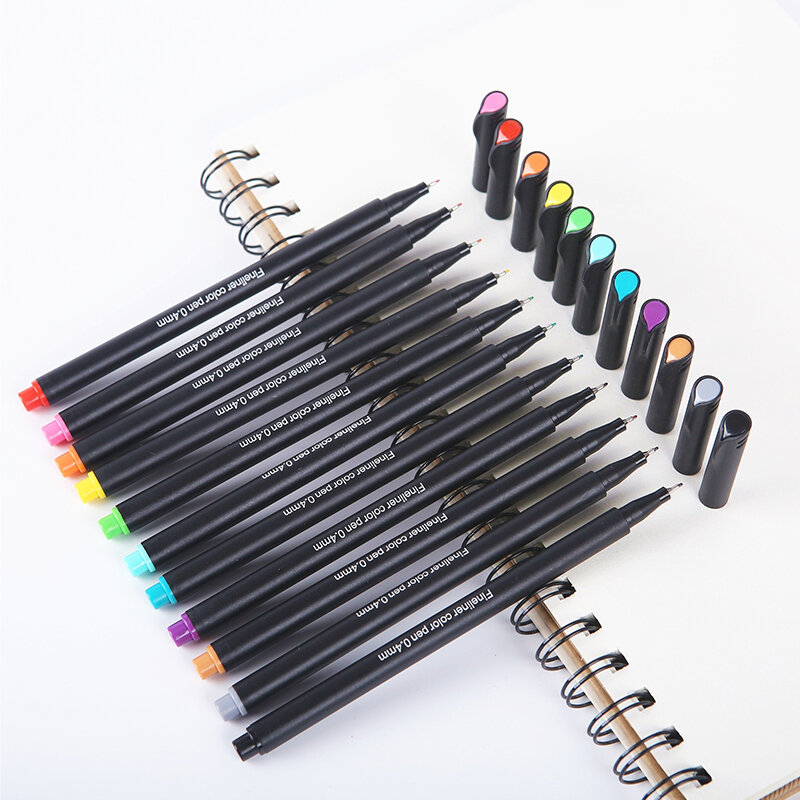Fineliner kolorowy długopis 0.4mm na bazie wody końcówka igłowa 12/24/60 kolorów Hook Line Pen cienkopisy Fineliner Art Handaccount Painting Gel Pen