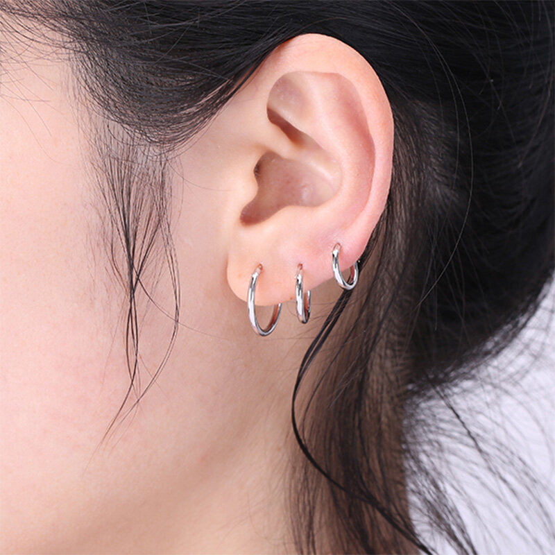 1ペア女性/男ステンレス鋼小フープイヤリングピアス耳軟骨珠シンプルな薄型の円抗アレルギー耳バックル