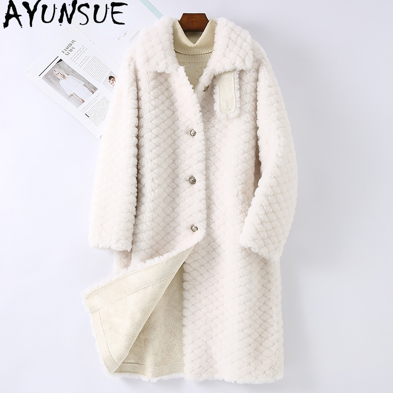 Женская куртка AYUNSUE из 100% овчины, зимнее пальто из натурального меха, Женская шерстяная куртка средней длины, корейские пальто, женская куртка