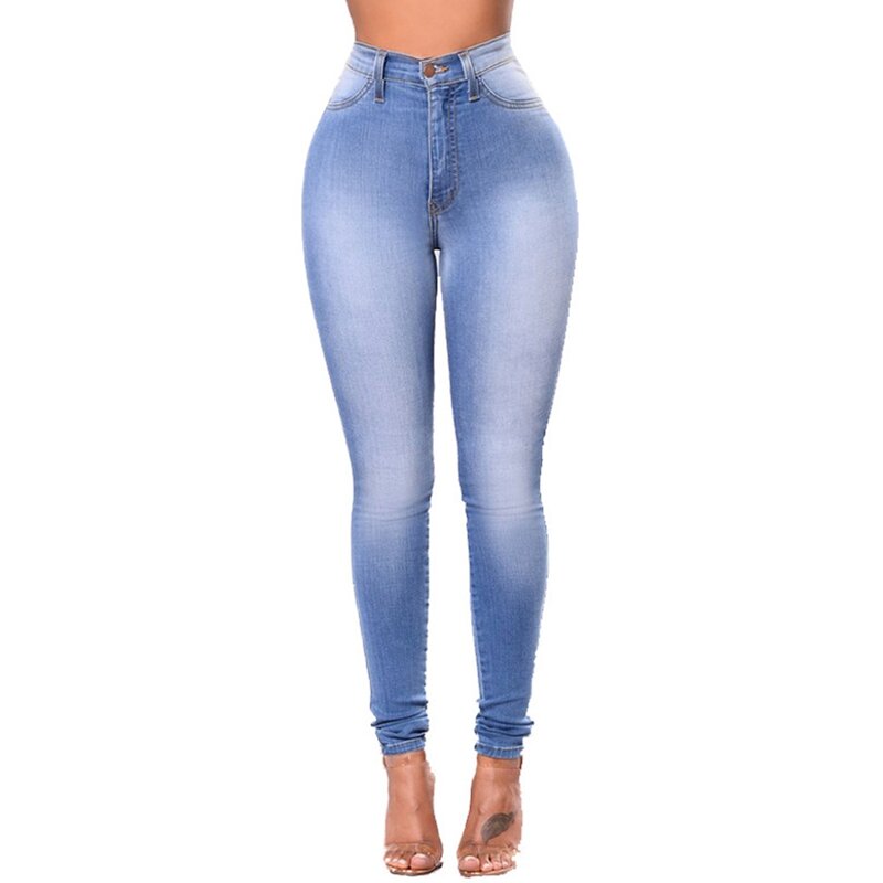 Women Casual Denim Jeans High Waist Jeans Ladies High Elastic Push Up Stretch Jeans Plus Size Washed Denim Skinny Pencil Pants