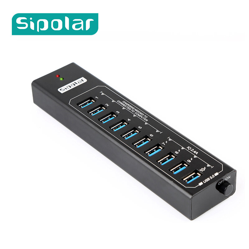 Sipolar Metal 10 портов usb 3,0 концентратор с 12V3A адаптер питания 2.4A usb зарядное устройство концентратор usb зарядная станция для ПК телефона ноутбука