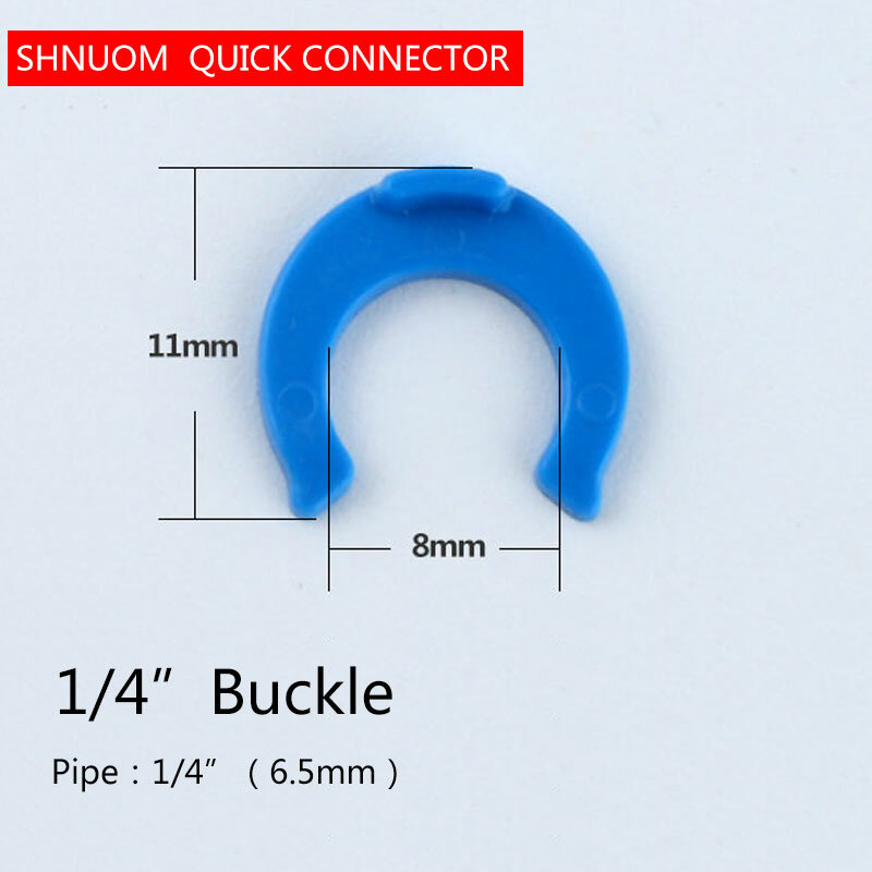 Clip azul de tubo OD de 1/4 ", hebilla de junta de anillo en C, conector rápido de agua RO, diámetro de 6,5 MM, accesorios de sistema de filtro de tubería PE