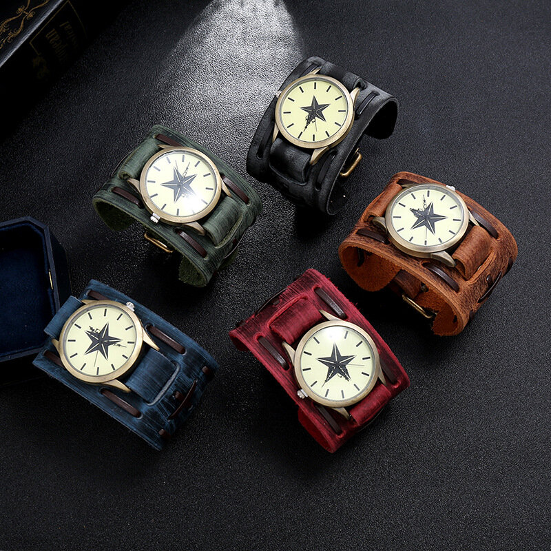Мужские наручные часы из натуральной кожи, кварцевые часы в стиле панк с металлическим циферблатом, подарок для влюбленных, 2023
