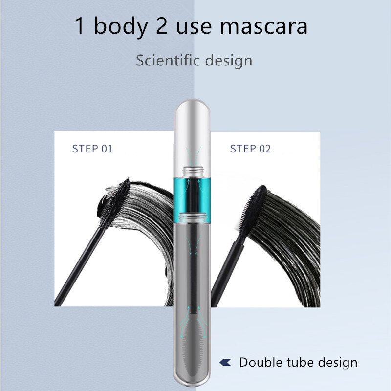 Mascara double tête 2 en 1 épais tube d'argent à friser mascara double tête cosmétique de beauté des yeux