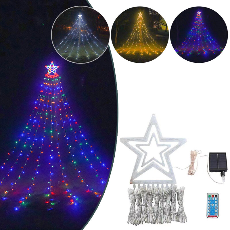 Solar LED Star Waterfall Light, árvore de Natal String Lights, controle remoto