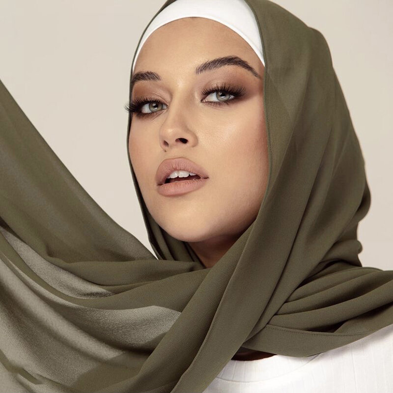 ชีฟองธรรมดา Hijab Femme Musulman ผ้าคลุมหน้าผ้าคลุมไหล่อิสลามแฟชั่น Headscarf Turbans Wraps ผ้าพันคอผู้หญิงโบฮีเมียผ้...