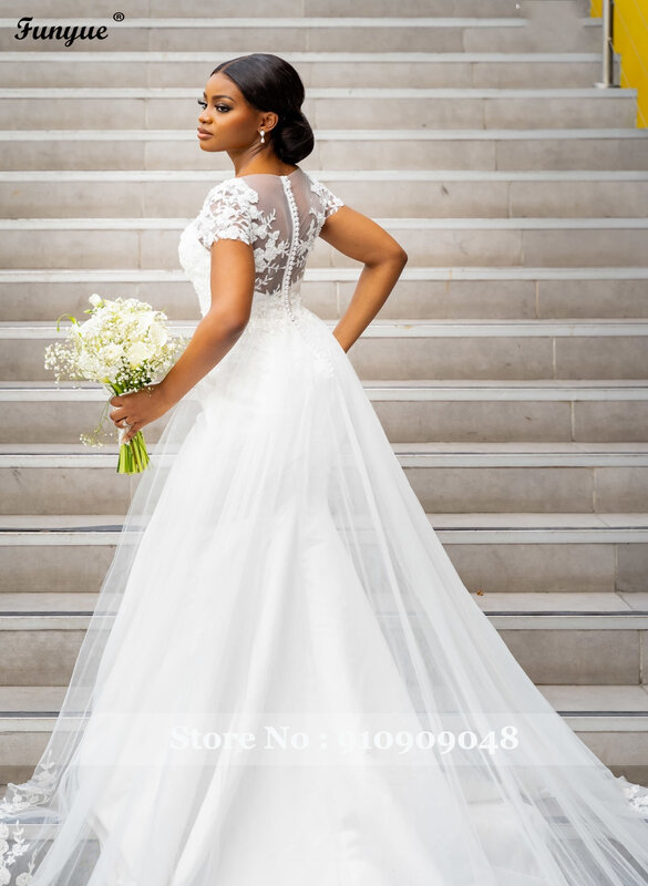 Koronkowa suknia ślubna z krótkim rękawem 2024 New elegancka sukienka De Soirée De Mariage z dekoltem w szpic suknia ślubna syrenka Vestidos De Novia