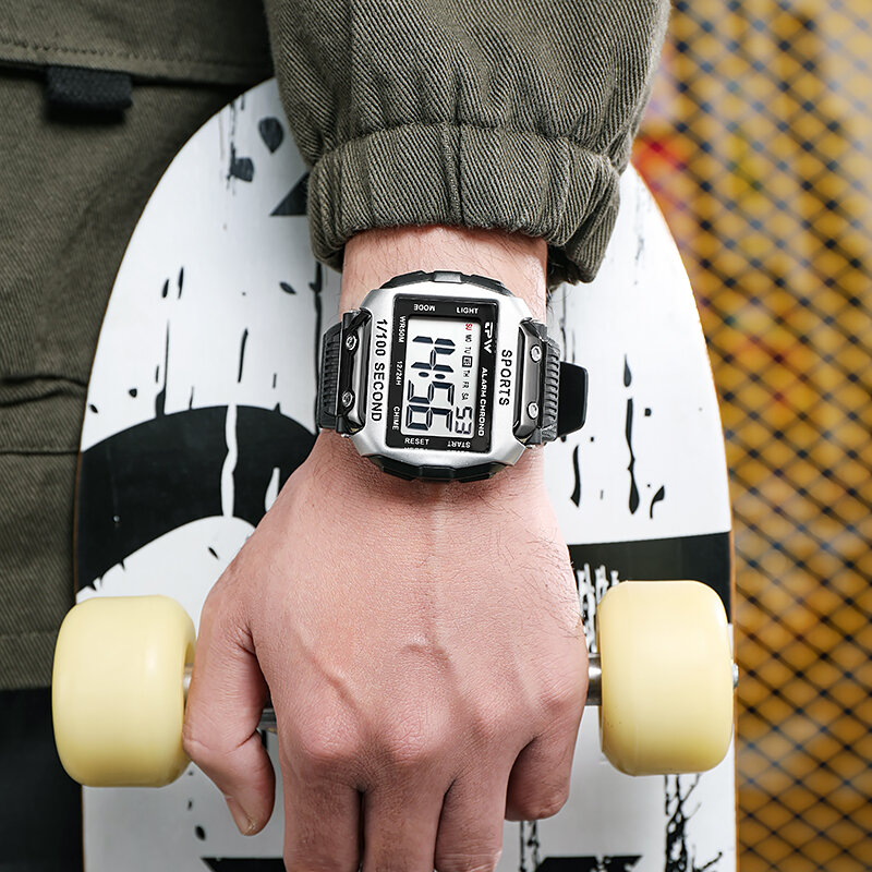 Casing anti gores Super mudah dibaca 5ATM jam tangan Digital berukuran besar tahan air