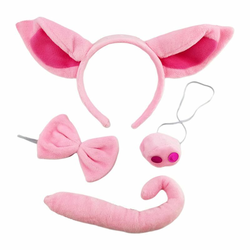 Diadema supersuave con orejas de cerdo, diadema con cola para la nariz, tocado de Animal para Halloween, accesorios de vestir, conjunto de aros con cabeza de cerdito rosa, accesorios para Cosplay