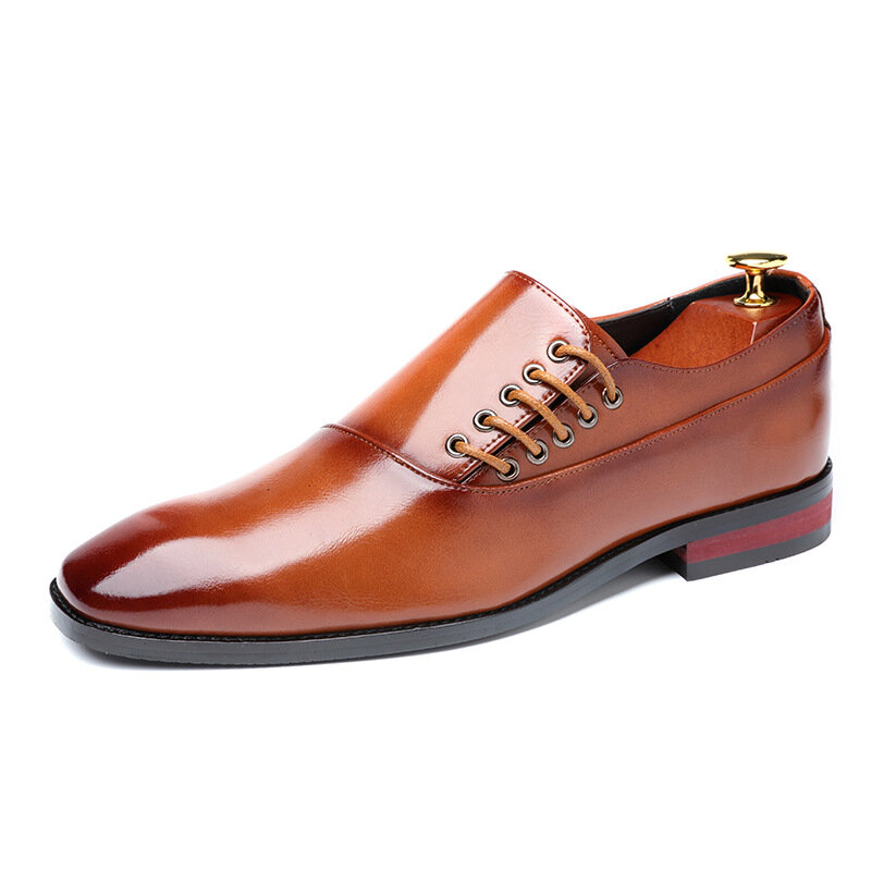 Zapatos de cuero para hombre, mocasines formales con cordones, color vino tinto, estilo británico, oficina y negocios, novedad de 2020, ui98