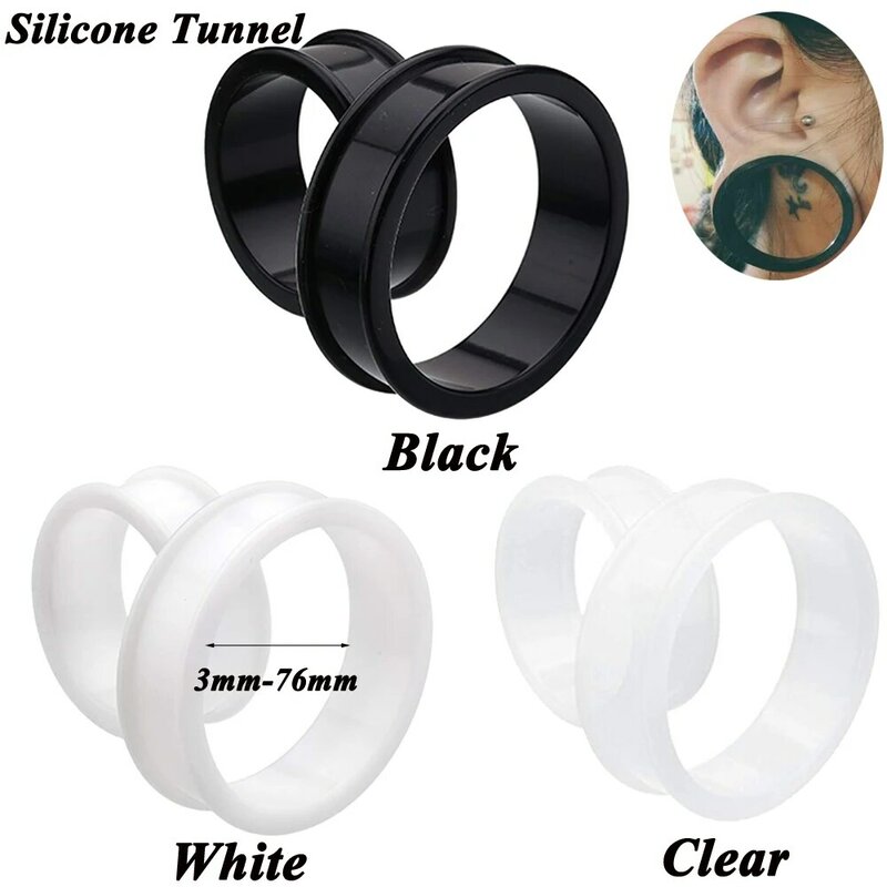 Bouchon de tunnel d'oreille à double évasement en silicone flexible, jauge d'oreille, extenseur, civières, piercing de chair, taille de sourire, paire