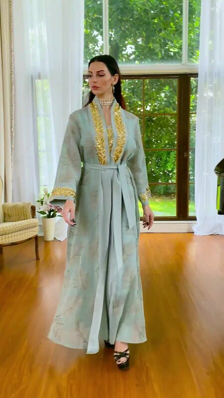 Robe de soirée musulmane arabe dubaï pour femmes, deux pièces, manches longues, robe de bal, Kaftan marocain du moyen-orient, 2022