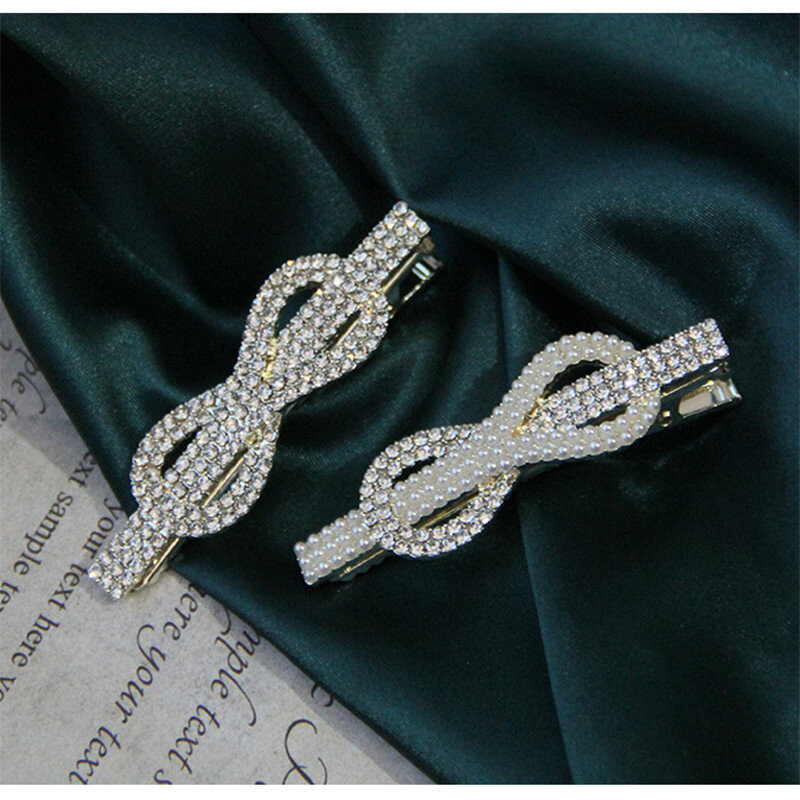 Commercio all'ingrosso copricapo da sposa con Clip a becco d'anatra laterale con fiocco a catena con strass di perle