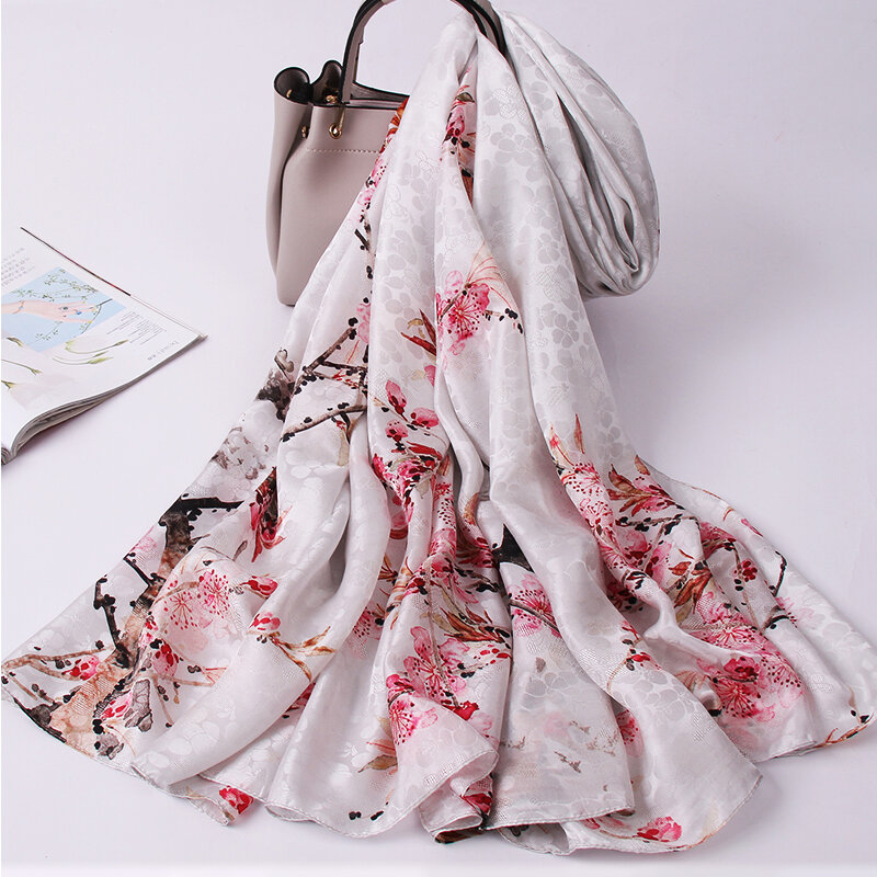 100% lenço de seda pura feminino xales envolve 2021 novo outono lenço impresso foulard femme hangzhou natural seda pescoço cachecóis