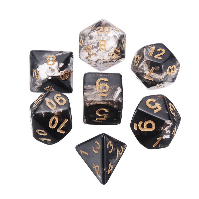 New 7pcs/set Translucent Black Dice Set Polyhedral Dices with Bag For Table Board Games Dice Set