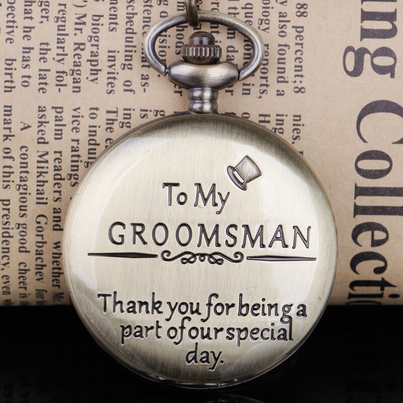 Relógio de bolso de quartzo para groomsman, Preto ou bronze, Texto para o meu groomsman, Melhores presentes para groomsman, Novo design