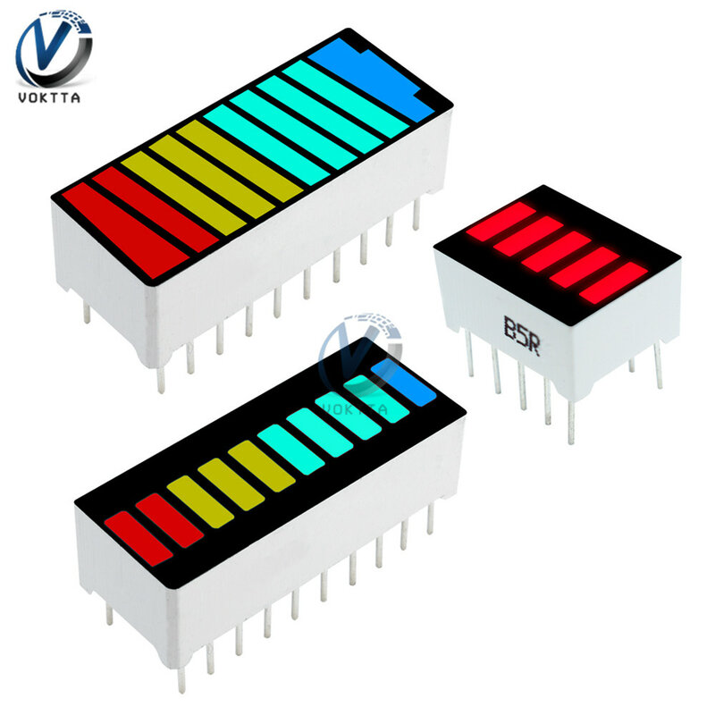 Barra de luz LED de 10 segmentos, pantalla LED roja, amarilla, verde, azul, 5 segmentos, módulo de visualización de capacidad de batería LED de 4 colores