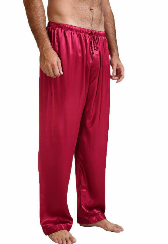 新メンズシルクサテンパジャマボトムスソリッドルースパジャマセクシーな下着睡眠底ラウンジパンツナイトウェアパジャマのズボン