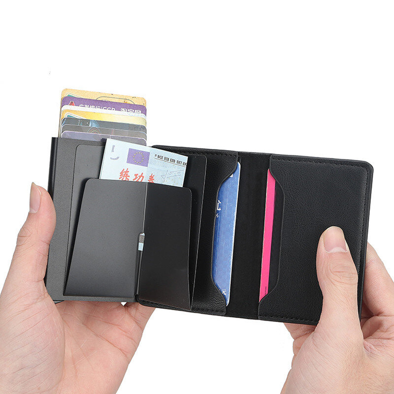 2024 neue rfid Leder Brieftasche dünne Karten halter Brieftasche Geldbörse Geldbörse schwarz kleine Mini personal isierte Brieftasche
