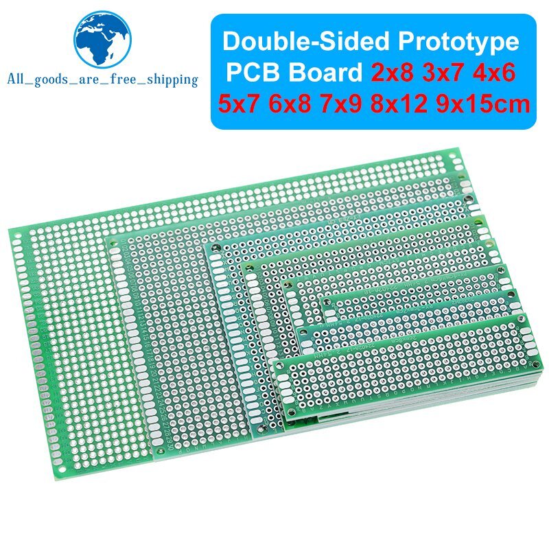 TZT-placa de circuito impreso Universal para Arduino, prototipo de doble cara de 2x8, 3x7, 4x6, 5x7, 6x8, 7x9, 8x12, 9x15 cm