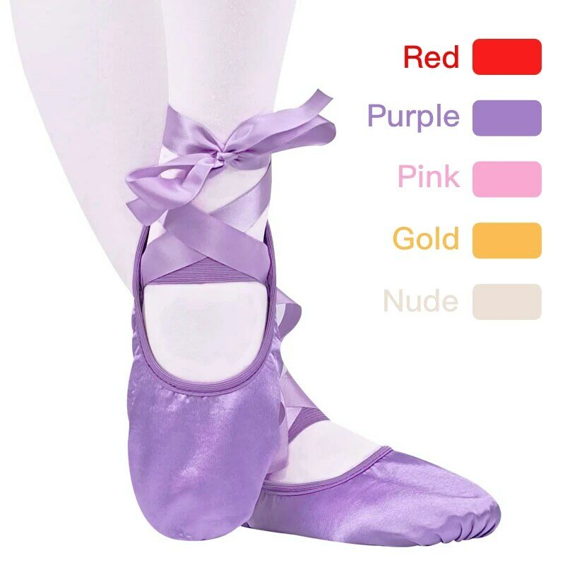 Yukigaga Comemore Anak Perempuan dan Orang Dewasa Wanita Balerina Balet Profesional Sepatu Sepatu Tari dengan Pita Sepatu Wanita
