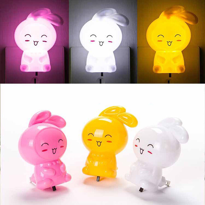 LED Cartoon Rabbit Night Lamp Switch ON/OFF Wall Light 110V US Plug Bedside Lamp For Children Kids Baby Gifts
