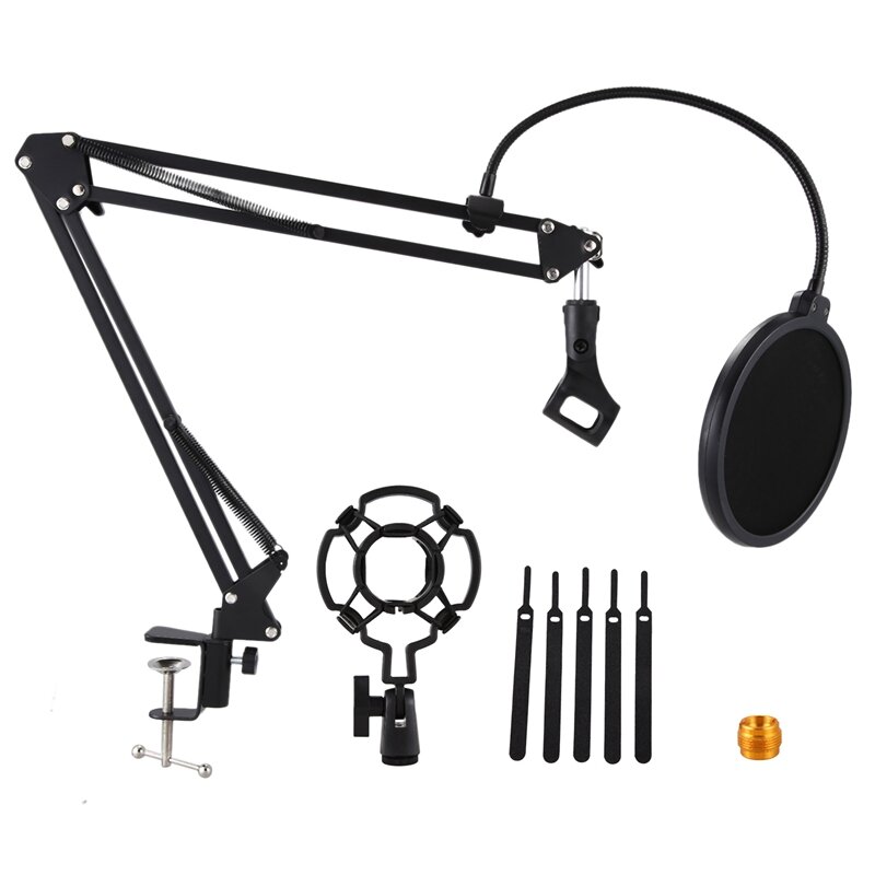 Mikrofon biurkowy stojak zawieszenie wysięgnik nożycowy stojak z ramieniem z 3/8-5/8 śruba/Shock Mount/filtr/klip/opaski