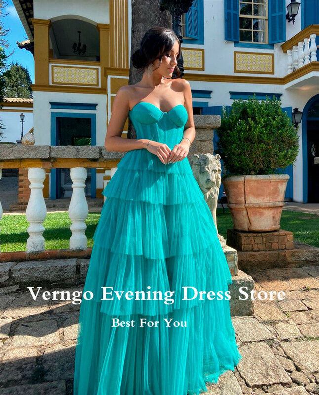 Verngo-Vestido largo de tul para mujer, traje de fiesta elegante con falda escalonada de huesos y escote Corazón, traje de noche