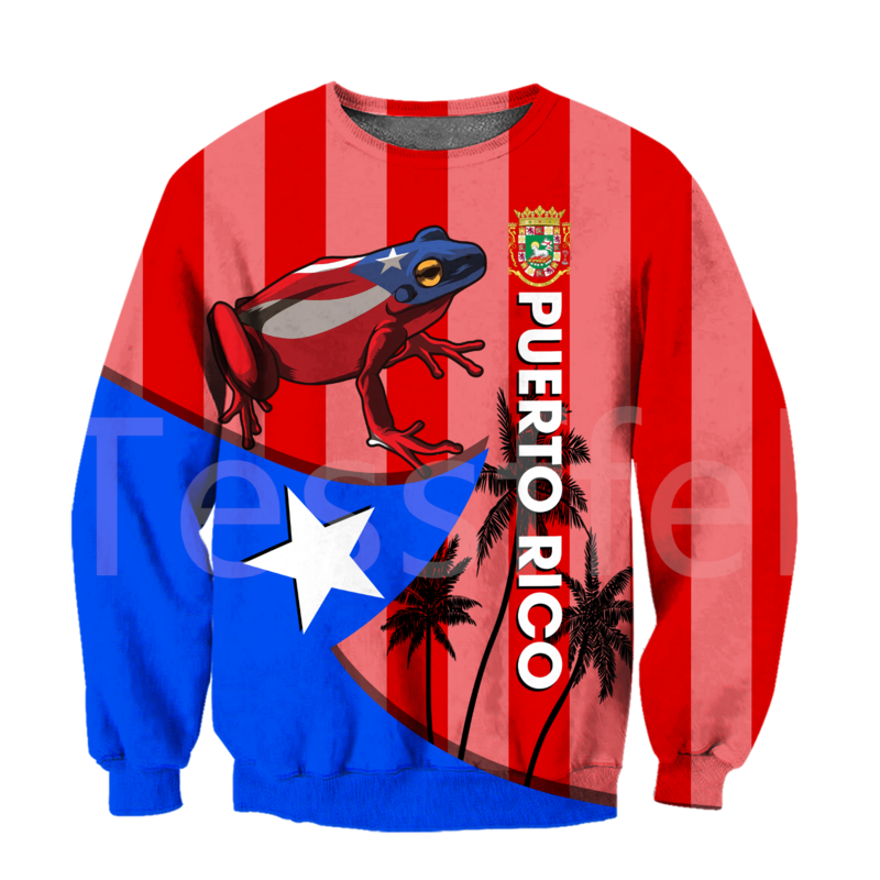 Tessflon Bendera Negara Puerto Riko Tattoo Emblem 3DPrint Pria/Wanita Harajuku Pullover Kasual Lucu Hoodies Uniseks DropShipping A-3