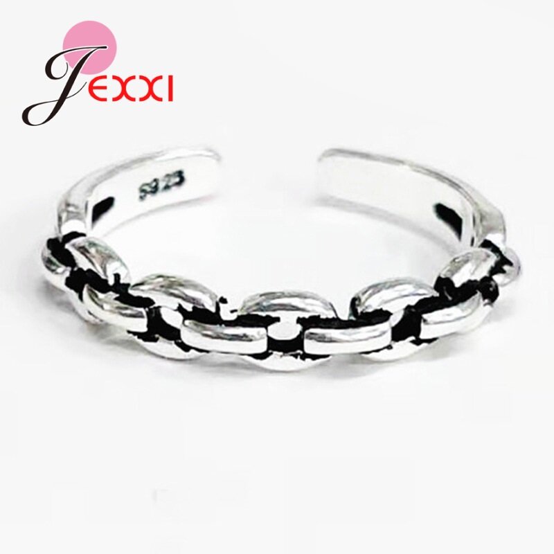 925 Sterling Silver Wide Link Chain Pattern Finger Rings For Women Girls Party Fashion Jewelry New Design Anel Bijoux
