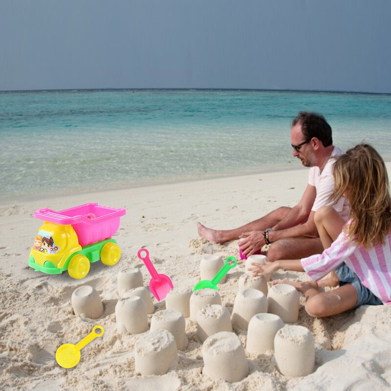 어린이 해변 장난감 만화 해변 버기 세트, 어린이 놀이 물 장난감 여름 해변 놀이 모래 물 트럭 해변 장난감, 4 피스