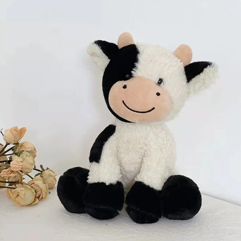 Juguete de peluche de dibujos animados de vaca y leche para niños, muñeco de peluche de 23cm, bonito diseño realista, decoración Kawaii para habitación