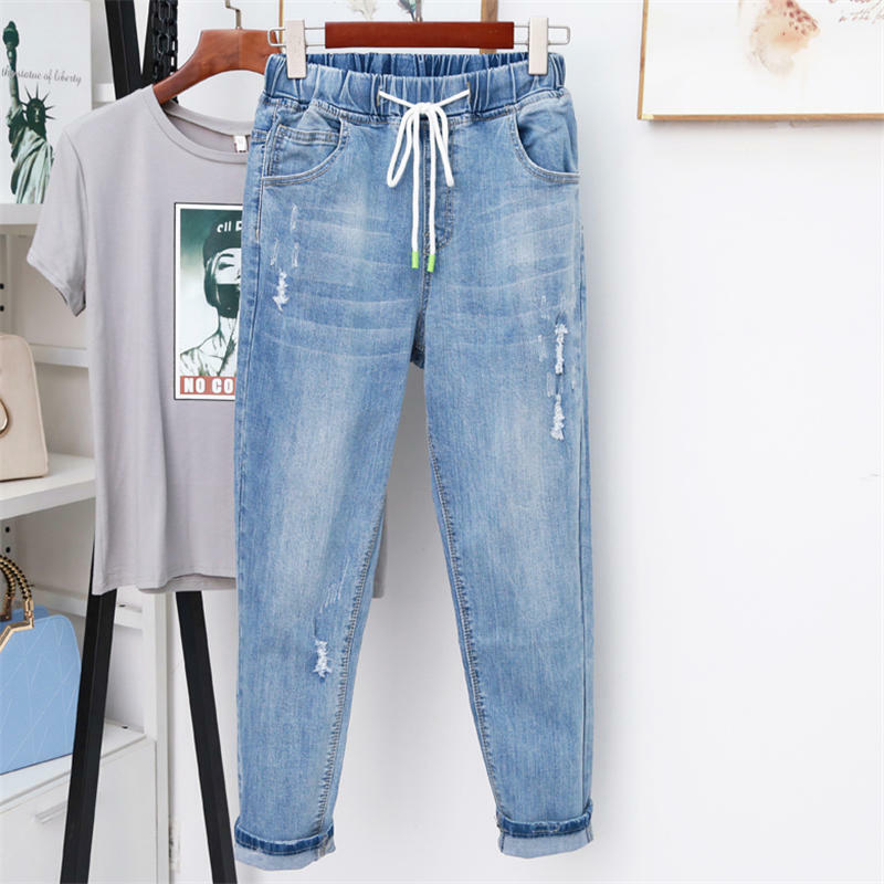 Vintage wysokiej talii dżinsy kobiet ubrania luźna odzież uliczna Denim Harem spodnie Stretch Plus rozmiar dżinsy dla mamy spodnie Ropa Mujer Q4004