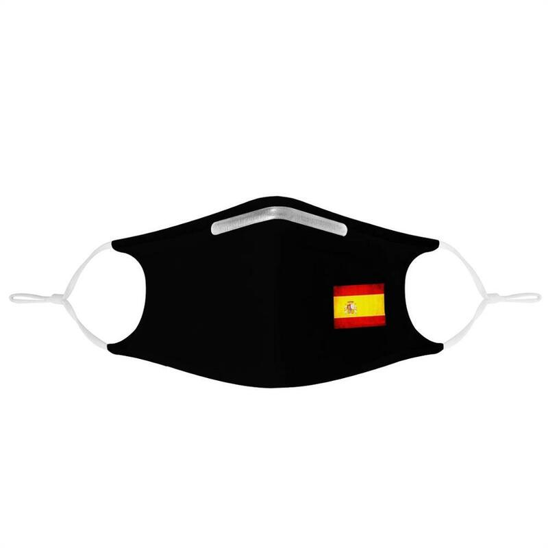 스페인어 플래그 사용자 정의 마스크 패턴 4Pcs 필터 마스크 탄소 삽입 안티-먼지 방지 감염 마스크 재사용 가능한 검은 얼굴 커버 스페인