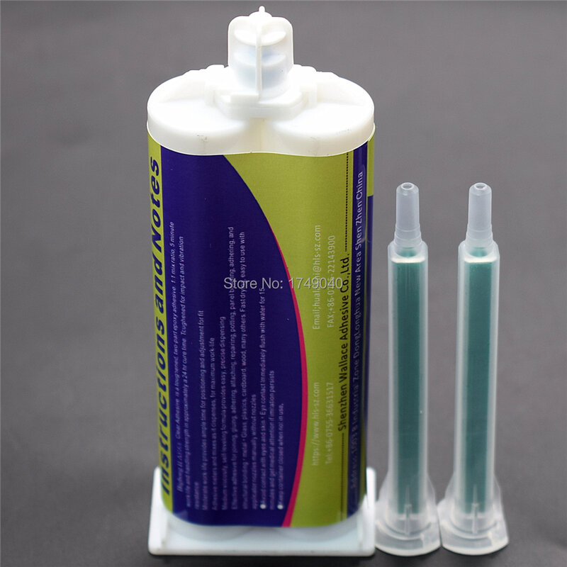 Cola transparente de resina epóxi de dois componentes, adesivo estrutural forte, cola AB 1:1, tubo misto, bocal de mistura estático, 50ml