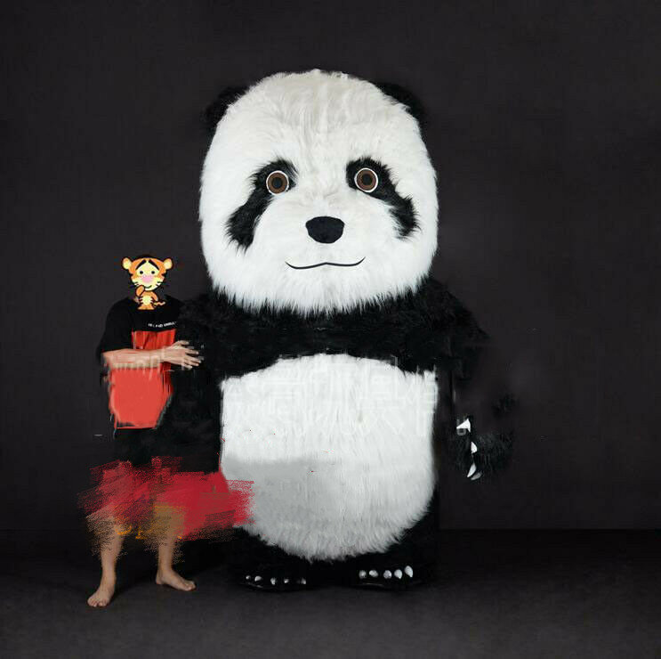 Costume de Panda en peluche gonflable à fourrure longue de 3M, Costume de mascotte d'ours Panda chinois, robe de soirée Cosplay, robe de jeu d'halloween
