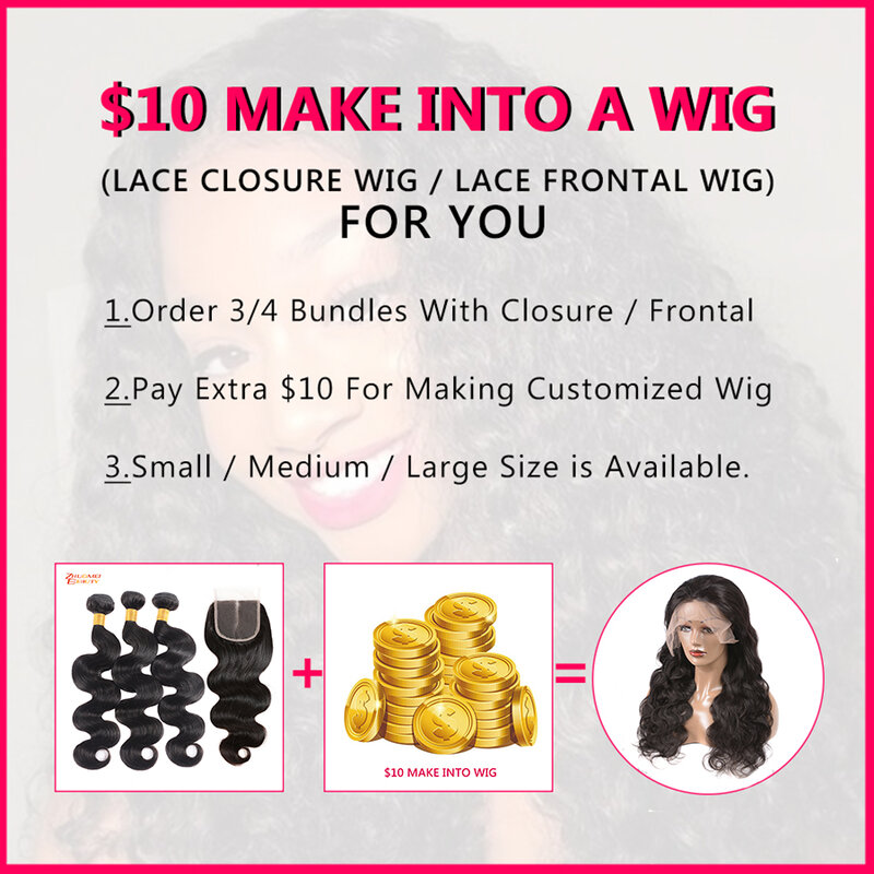 Adicionar $10 fazer em uma peruca para 3/4 bundels com fechamento ou frontal