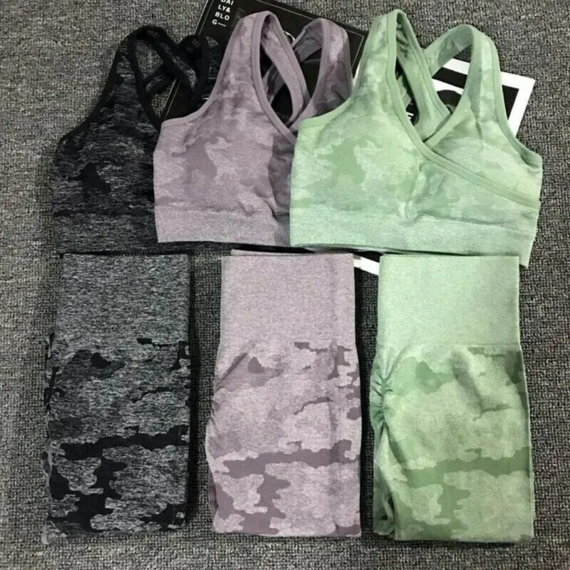 Newest Yoga Set Women Seamless Camouflage Tops/Pants Fitness Sports Bra High Waist GYM leggings  Camo Fitness Suit Workout Sets