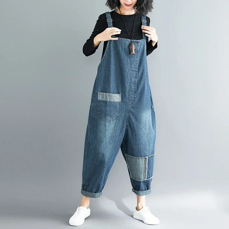 2020 roupa feminina denim tecido remendo macacão primavera/outono macacões feminino suspensórios jeans macacão feminino jeans j445