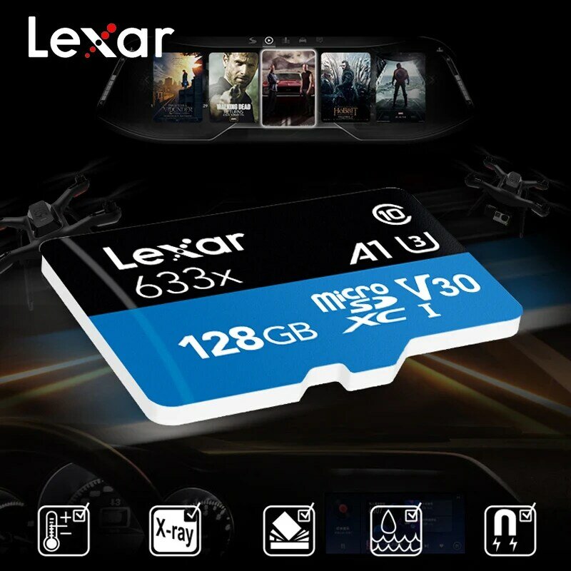 Lexar-carte mémoire micro sd 633x32 go, sdxc, SDHC, U1, classe 10, 64 go/128 go/256 go/512 go, pour caméra d'action, smartphone, tablette
