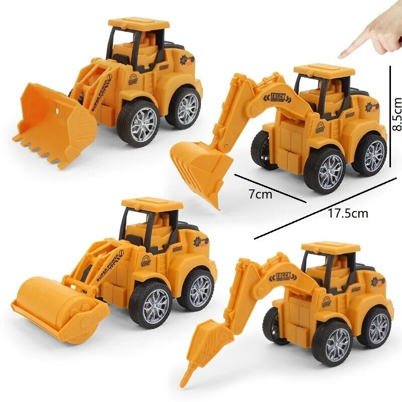 Engenharia Car Plastic Toys for Kids, Diecast Construction Vehicle, Caminhão modelo escavadeira para meninos, Presente de aniversário engraçado, 4 estilos