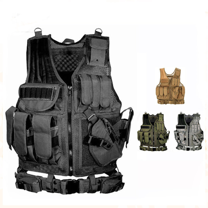 통기성 SWAT 몰리 전술 조끼, 군사 전투 갑옷 조끼, 보안 사냥 육군 야외 CS 게임 에어소프트 훈련 재킷