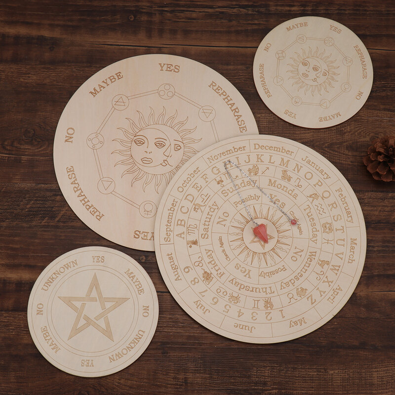 Péndulo de cristal Hexagonal para decoración del hogar, letrero de pared con estrellas, sol y luna, Base de madera, tablero de péndulo